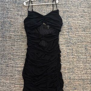 Lulu's Black Ruched Cutout Mini Dress